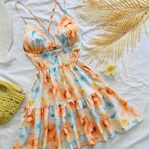 Blue and Orange Ruffled Tiered Mini Sundress